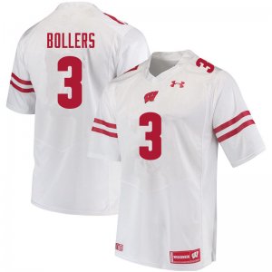 Men's Wisconsin Badgers NCAA #3 T.J. Bollers White Authentic Under Armour Stitched College Football Jersey IU31K67JW